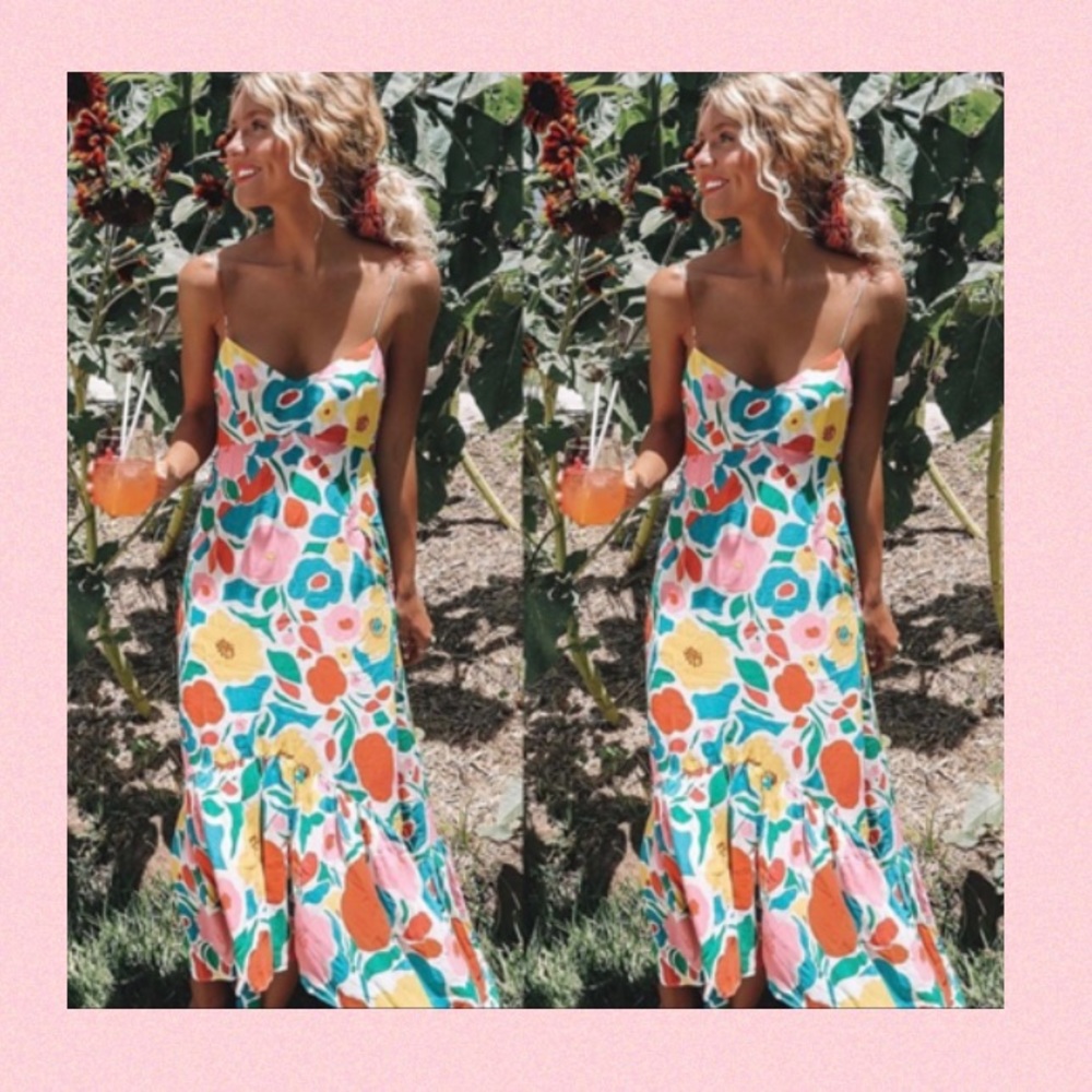 Women sleeveless boho floral spaghetti strap dress - Picture 3 of 8
